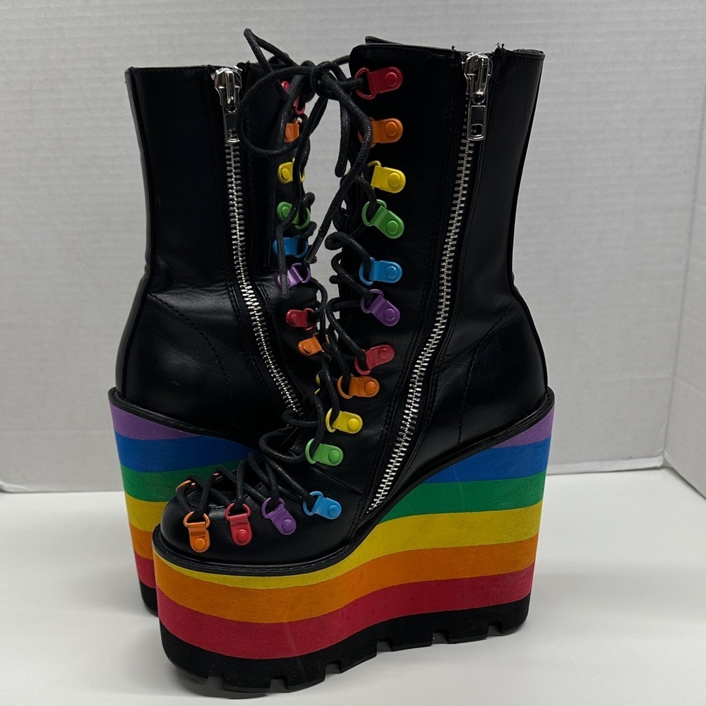 Dolls Kill Club Exx Rainbow Platform Boots Lace Up Heeled Boots Colorful Size 6 - Picture 7 of 12